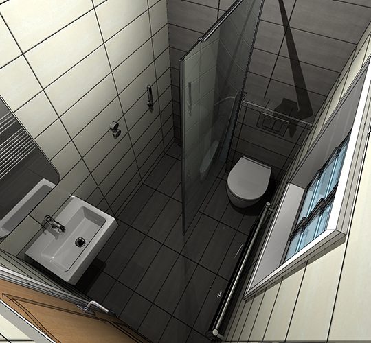 Virtual 3D rendering of bathroom design