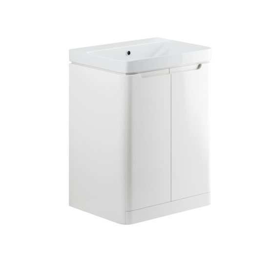 Lindo freestanding bathroom vanity unit and sink 600 wide in white gloss finish