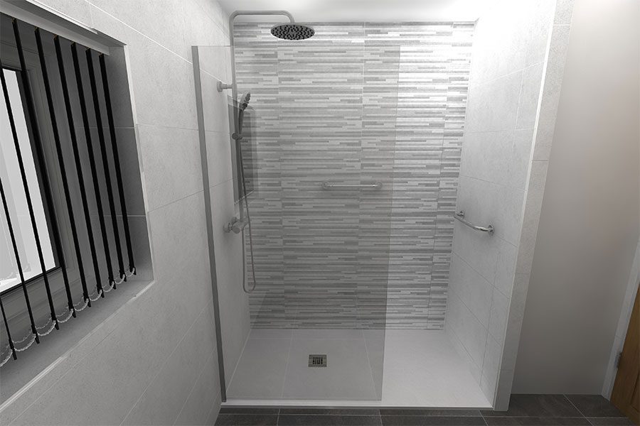 Virtual rendering software allows bathroom designers to create life like renderings of bathrooms like this shower room by Room H2o