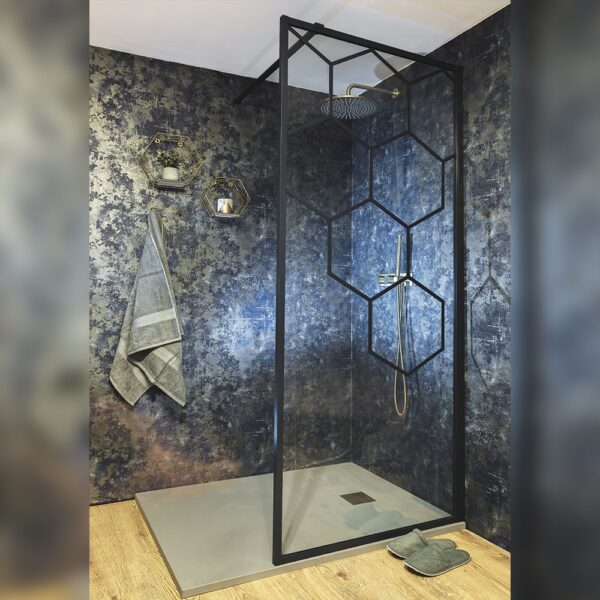 Drench Matte Hexagon matt black shower screen