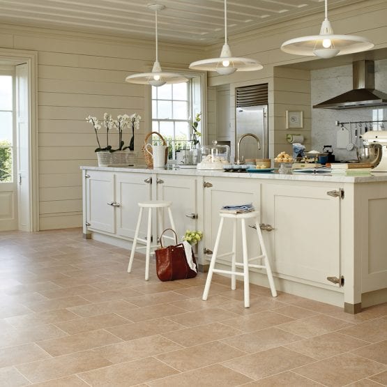 Country kitchne with French style Karndean Knight Tile Bath Stone vinyl flooring