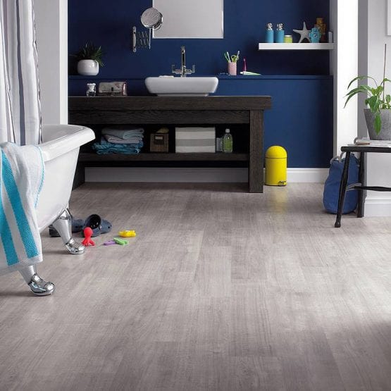 Karndean Opus Grano light grey wood effect vinyl flooring in a bathroom