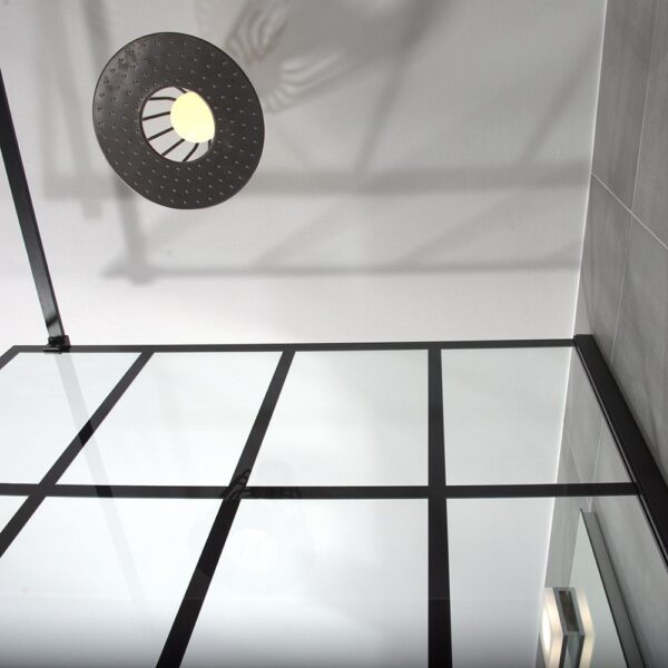 Retro styling of a black grid style FRAME black shower screen by Drench Europe