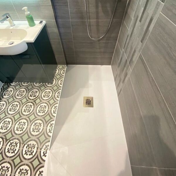 Drench Base white ultra-slim shower tray installed at a house in Dorset