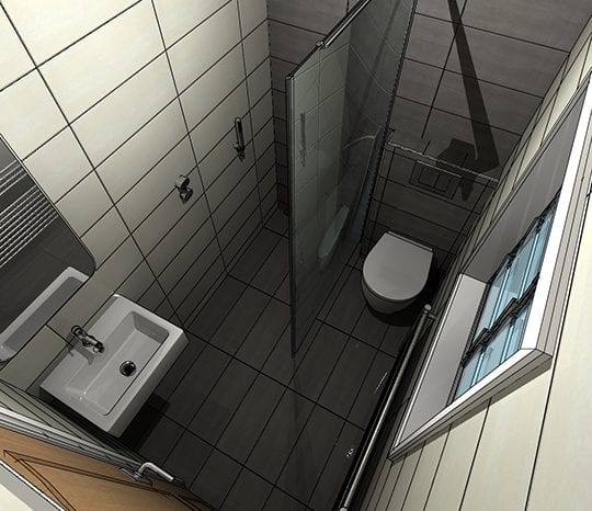 Virtual 3D rendering of bathroom design