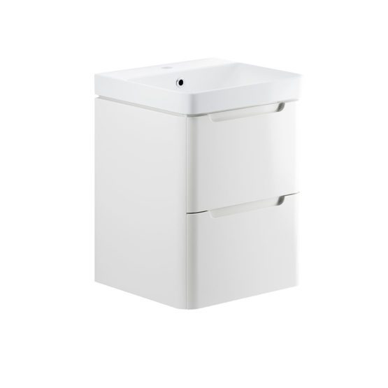 Lindo wall hung bathroom vanity unit and sink 500 wide in white gloss finish
