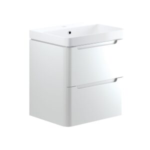 Lindo wall hung bathroom vanity unit and sink 600 wide in white gloss finish