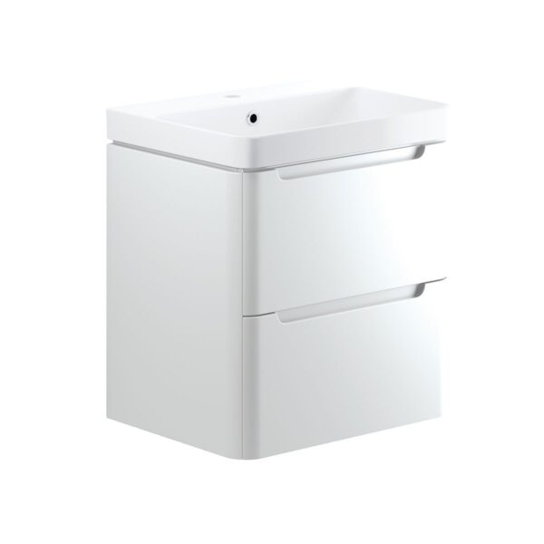 Lindo wall hung bathroom vanity unit and sink 600 wide in white gloss finish