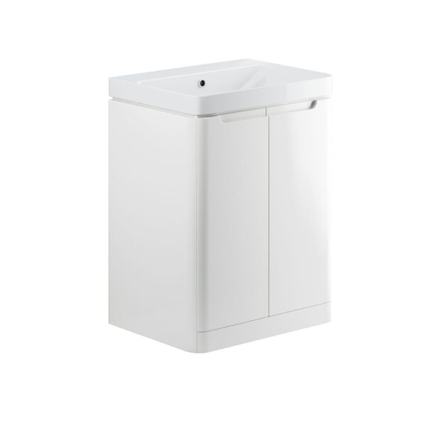 Lindo freestanding bathroom vanity unit and sink 600 wide in white gloss finish