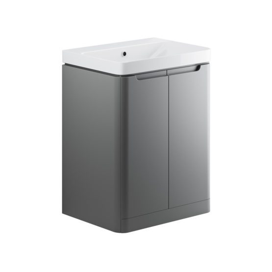 Lindo freestanding bathroom vanity unit and sink 600 wide in matt grey finish