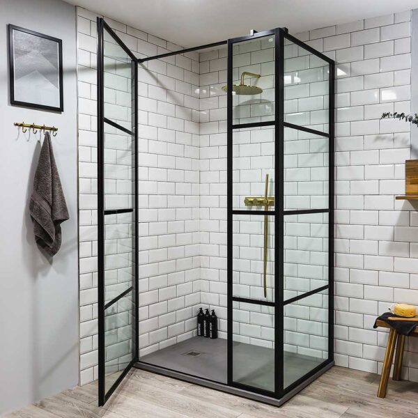 Drench Deco rectangular shower enclosure with hinged door