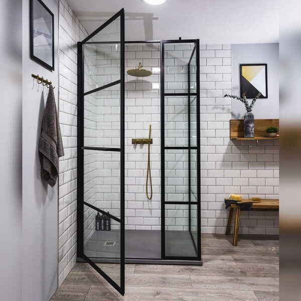 Designer Drench Deco hinged shower door