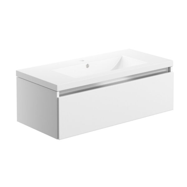 Matteo 815mm wall hung single drawer bathroom vanity unit with basin in gloss white finish