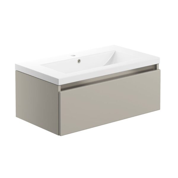 Matteo 815mm wall hung single drawer bathroom vanity unit with basin in Latte colour