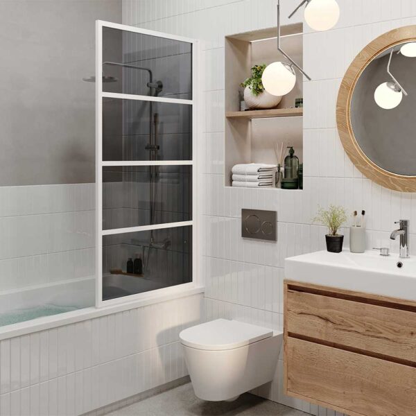 Drench Deco white art deco inspired bath screen