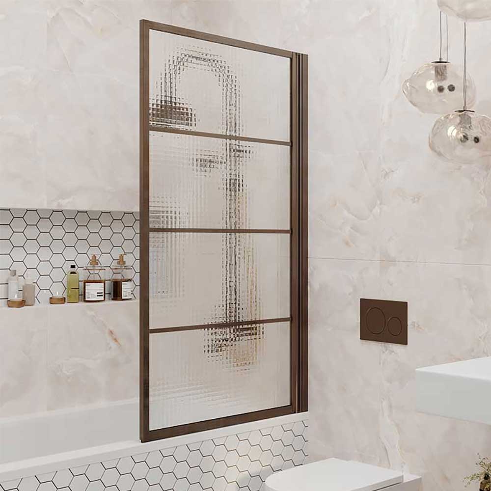 Brushed bronze metallic bath screen with Art Deco inspired design