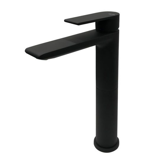Vema Timea matt black tall single lever basin tap by Bathrooms to Love