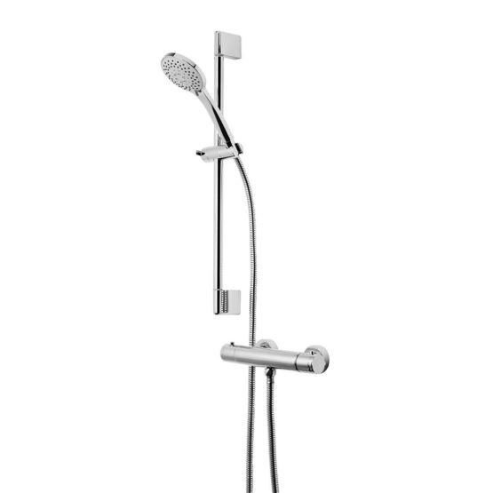 Roper Rhodes Event round single function thermostatic shower valve with riser kit and shower head in chrome