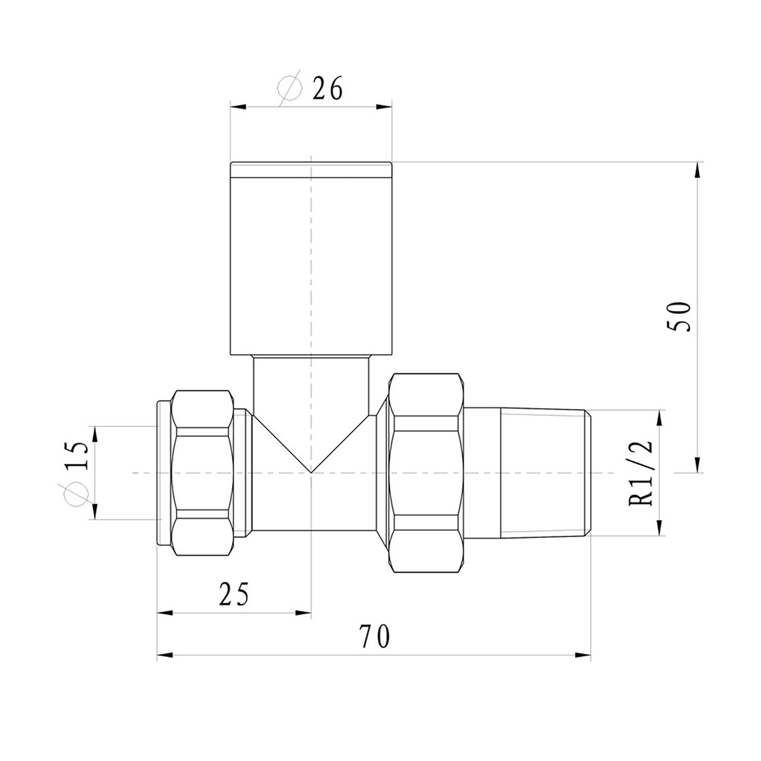 Pattern straight radiator valves - dimensions