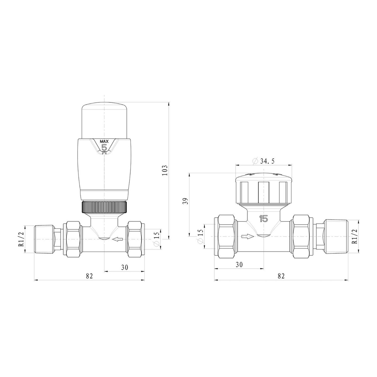 Round Straight Radiator Valves dimensions