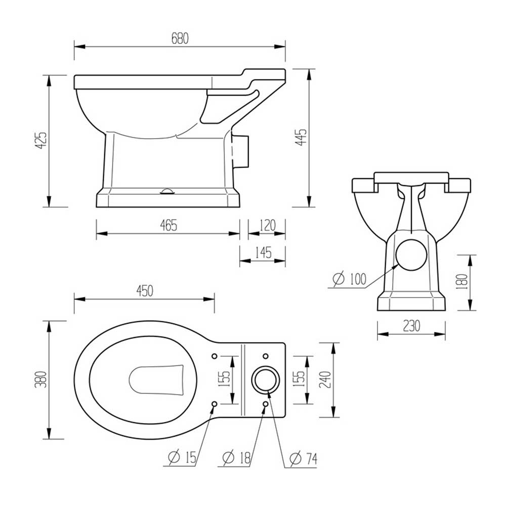 Kingston close coupled traditional toilet pan dimensions