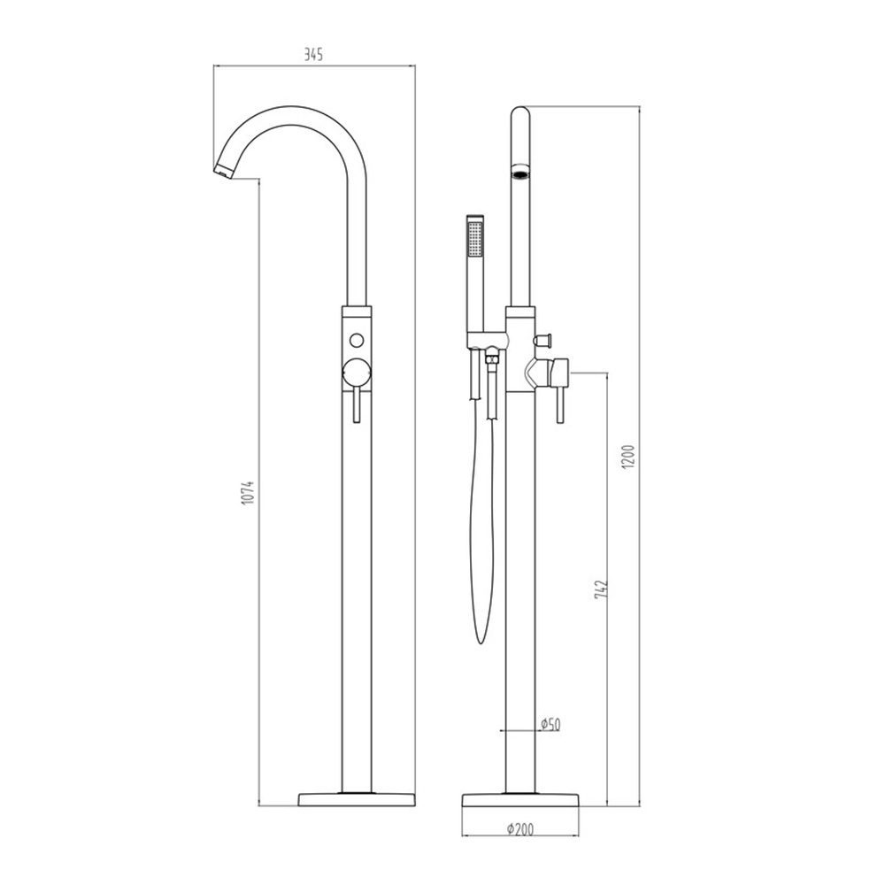 Pablo free standing bath shower mixer tap - brushed brass- ROOM105805 - dimensions