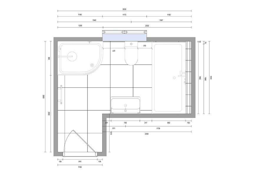 Floor plans for a new bathroom created by Room H2o using Virtual Worlds bathroom design software