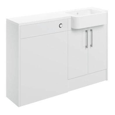 Albert fitted bathroom furniture with resin sink, worktop and concealed cistern unit in gloss white