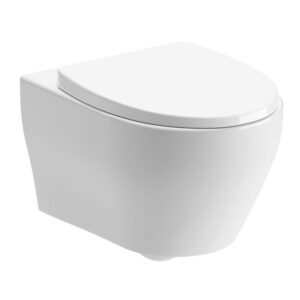 Holme modern rimless wall hung toilet with matched soft close seat