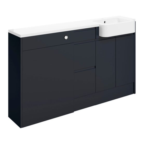 Rocco fitted basin and toilet bathroom furniture unit with 3 drawers in matt indigo blue